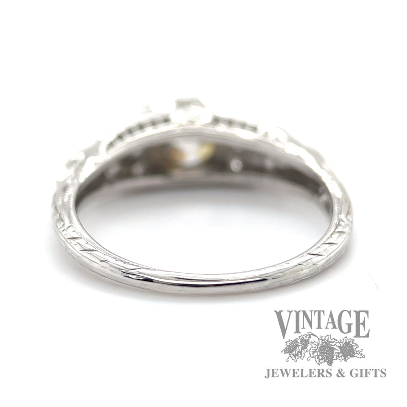 Antique engraved 18k white gold and diamond ring bottom