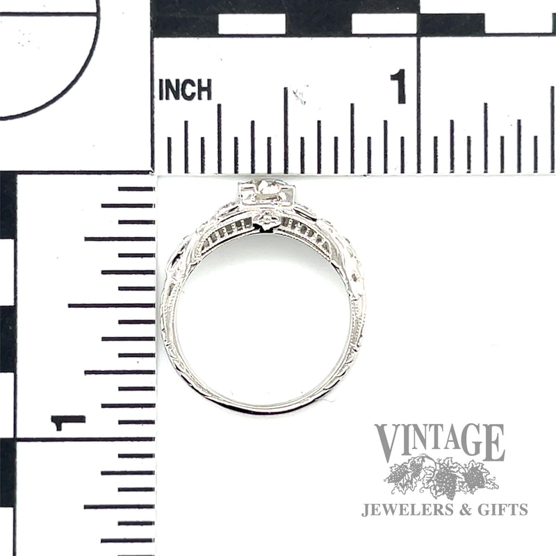 Antique engraved 18k white gold and diamond ring scale