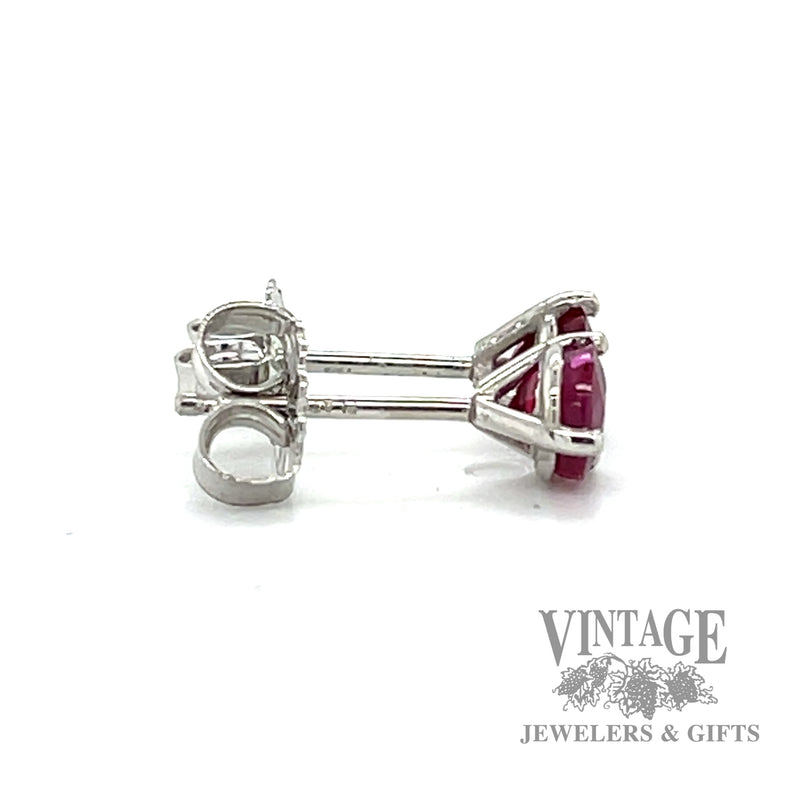 Natural Ruby and Platinum martini stud earrings side
