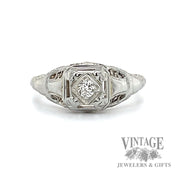 Antique filigree 18k white gold and diamond solitaire ring