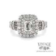 Emerald cut 1.46 CTW. natural diamond 14k white gold french set halo ring