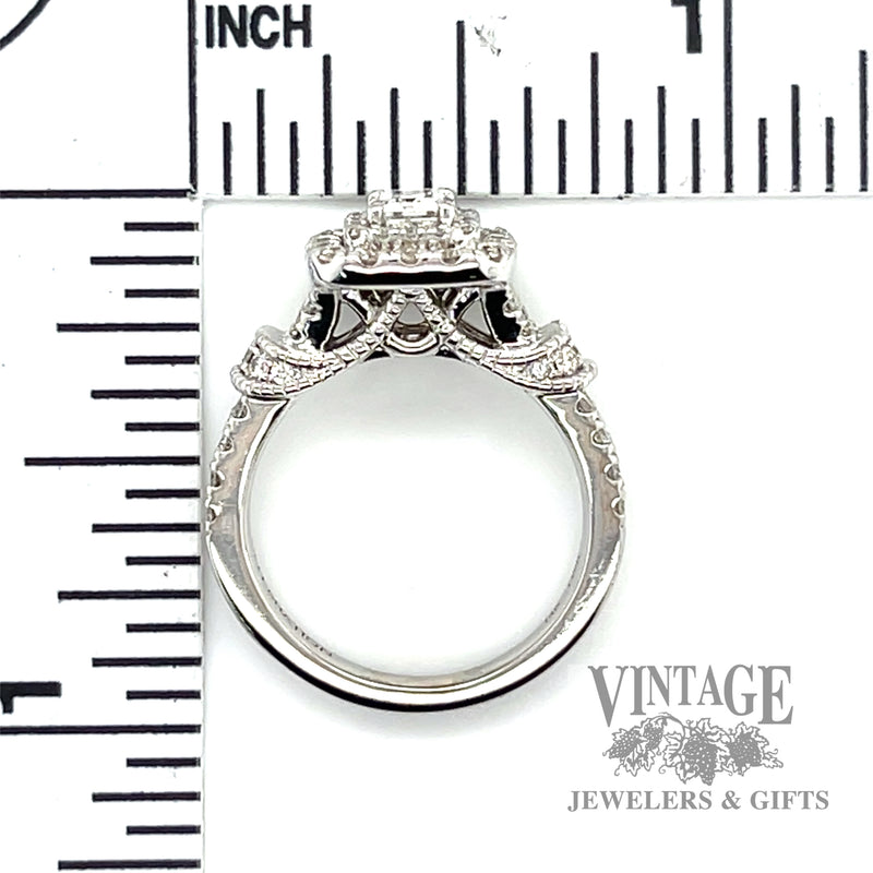 Emerald cut 1.46 CTW. natural diamond 14k white gold french set halo ring scale