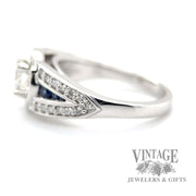 Diamond 1.05 CTW. and sapphire 18k white gold halo ring side