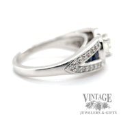 Diamond 1.05 CTW. and sapphire 18k white gold halo ring side