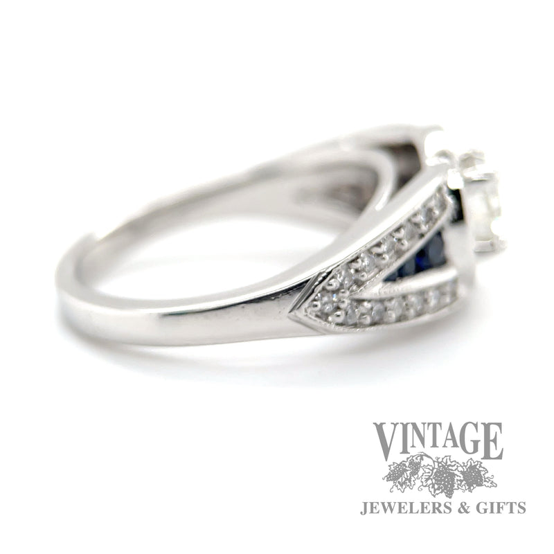 Diamond 1.05 CTW. and sapphire 18k white gold halo ring side