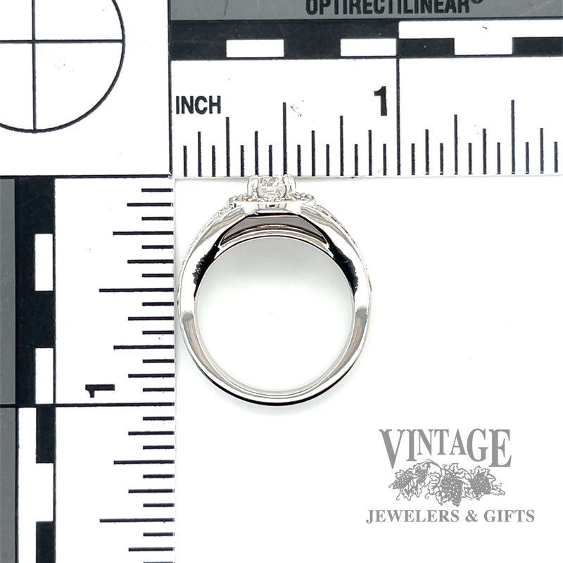 Diamond 1.05 CTW. and sapphire 18k white gold halo ring scale