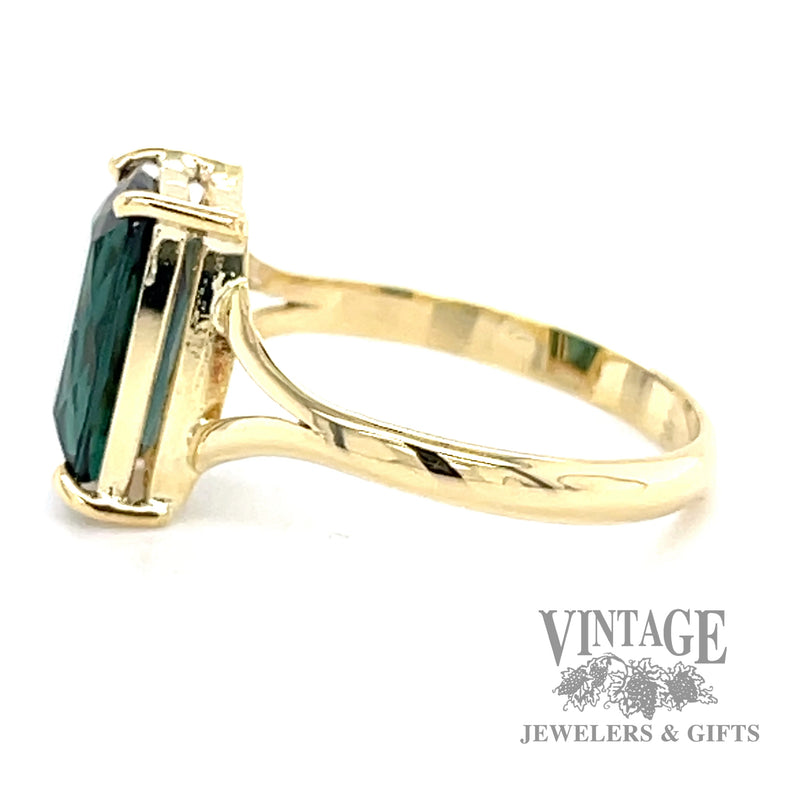 Elongated cushion shaped green tourmaline 18k gold handmade ring