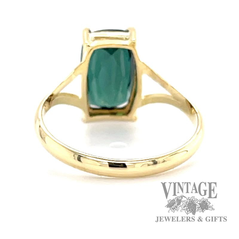 Elongated cushion shaped green tourmaline 18k gold handmade ring