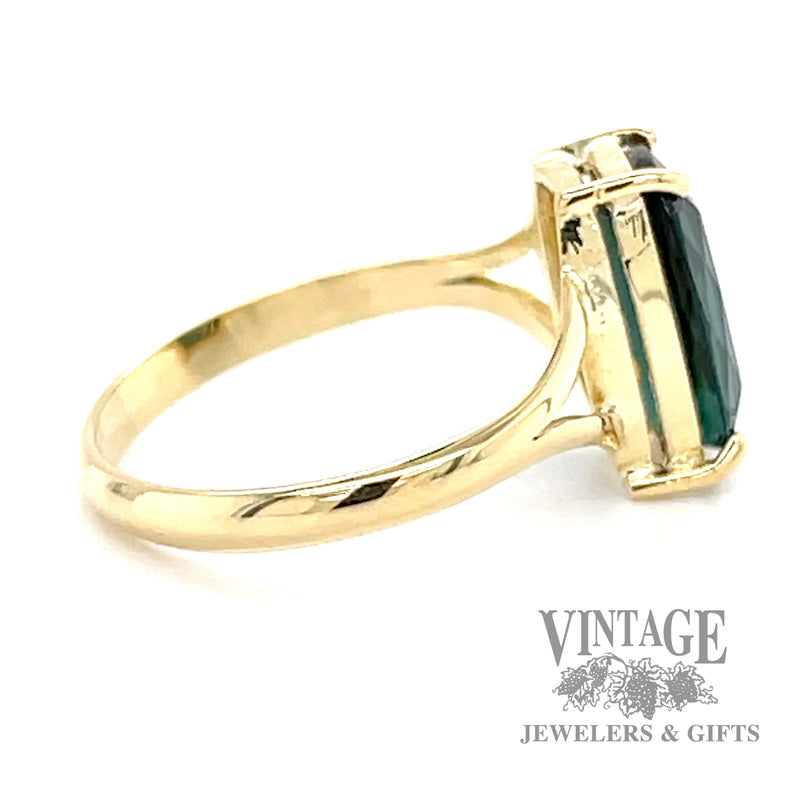 Elongated cushion shaped green tourmaline 18k gold handmade ring