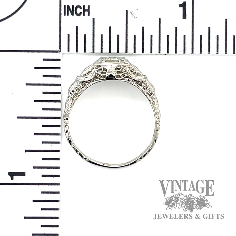 Antique filigree 18k white gold and diamond solitaire ring