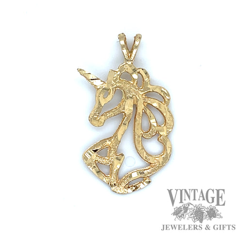Cutout Unicorn silhouette 14k gold pendant