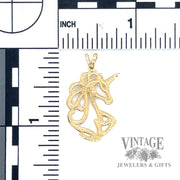 Cutout Unicorn silhouette 14k gold pendant scale