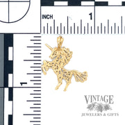 Filigree cutout Unicorn 14k gold pendant scale