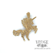 Filigree cutout Unicorn 14k gold pendant