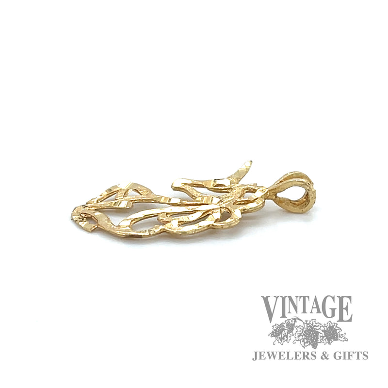 Cutout Unicorn silhouette 14k gold pendant side