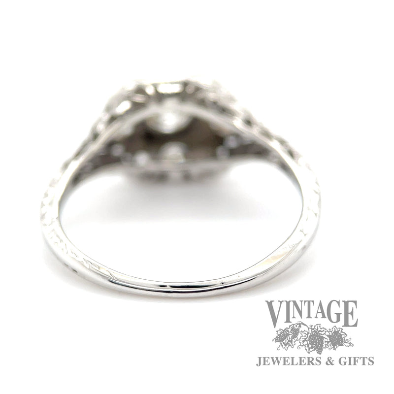 Antique 18k white gold filigree diamond solitaire ring bottom