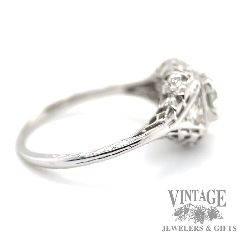Antique 18k white gold filigree diamond solitaire ring side 2