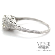 Antique hand engraved platinum and diamond ring Side