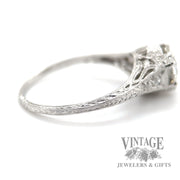 Antique hand engraved platinum and diamond ring side