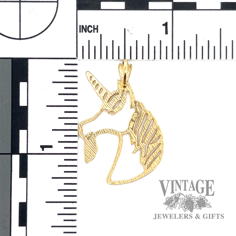 Cut-out textured unicorn 14k gold pendant scale