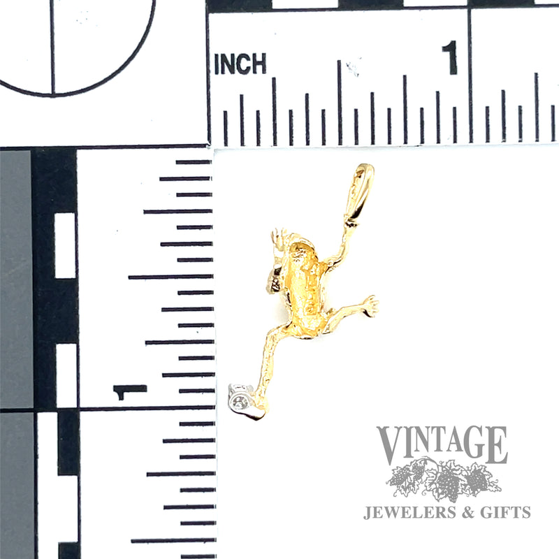 Climbing frog with diamond accent 14k gold charm scale and back