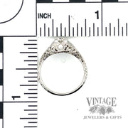 Antique 18k white gold filigree diamond solitaire ring scale