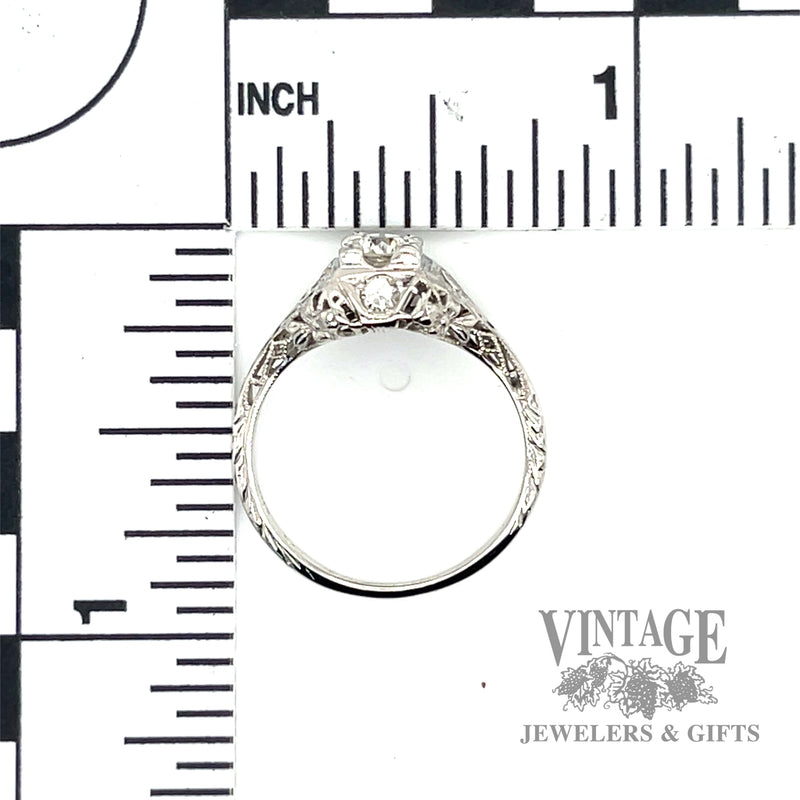 Antique 18k white gold filigree diamond solitaire ring scale