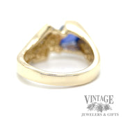 Pear shaped sapphire and diamond 14k gold bypass ring bottom