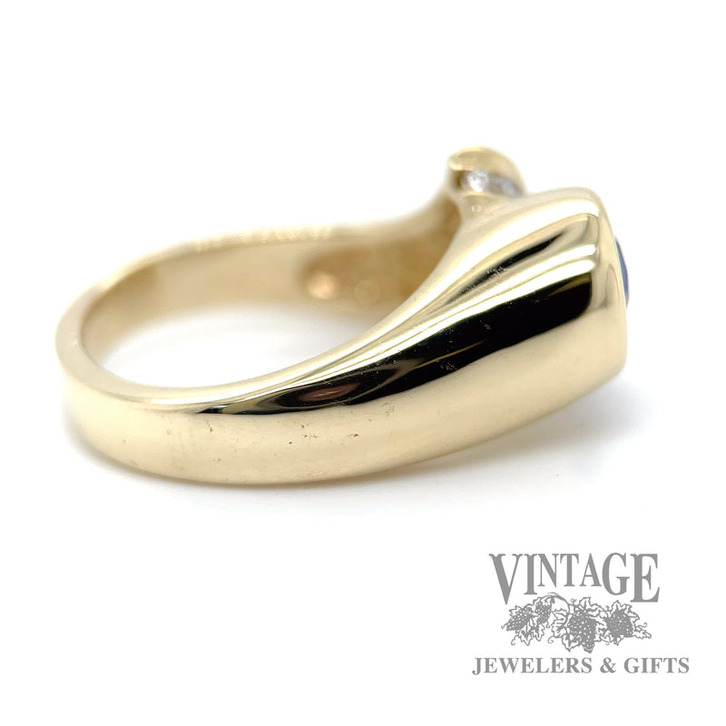 Pear shaped sapphire and diamond 14k gold bypass ring side