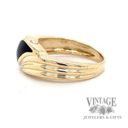 Onyx inlay fluted bypass 14k gold ring side