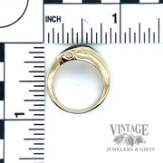 Onyx inlay fluted bypass 14k gold ring scale