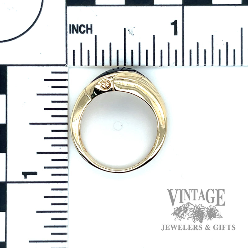 Onyx inlay fluted bypass 14k gold ring scale