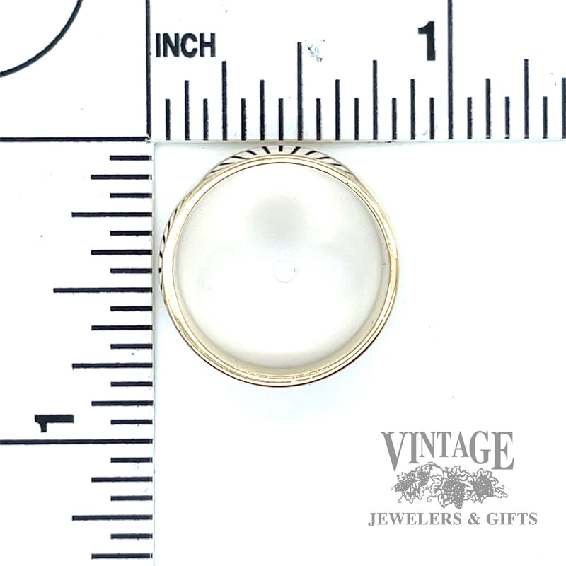 Low domed 14k gold wide tapered ring band scale
