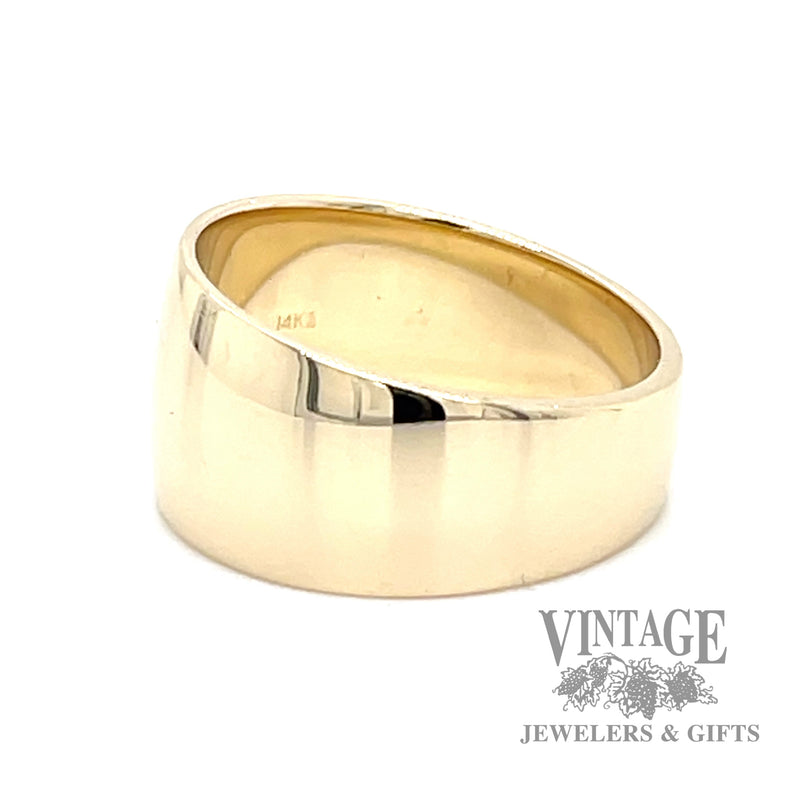 Low domed 14k gold wide tapered ring band side