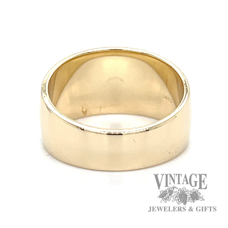 Low domed 14k gold wide tapered ring band bottom
