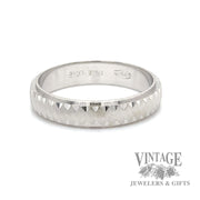 Diamond faceted 14k white gold ring band hallmark