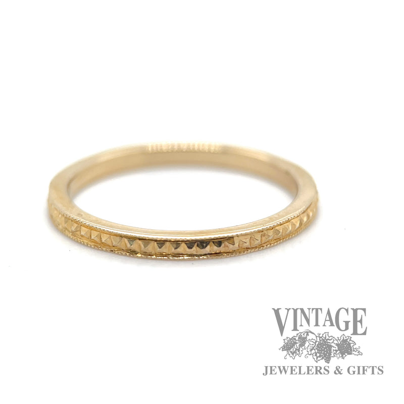 Studded 14k gold hand engraved ring band
