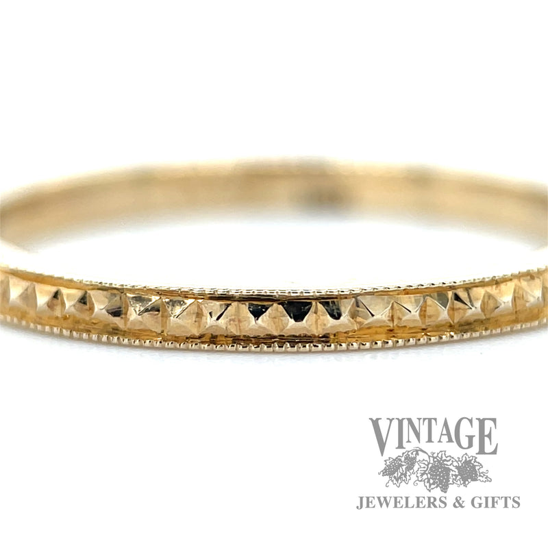 Studded 14k gold hand engraved ring band
