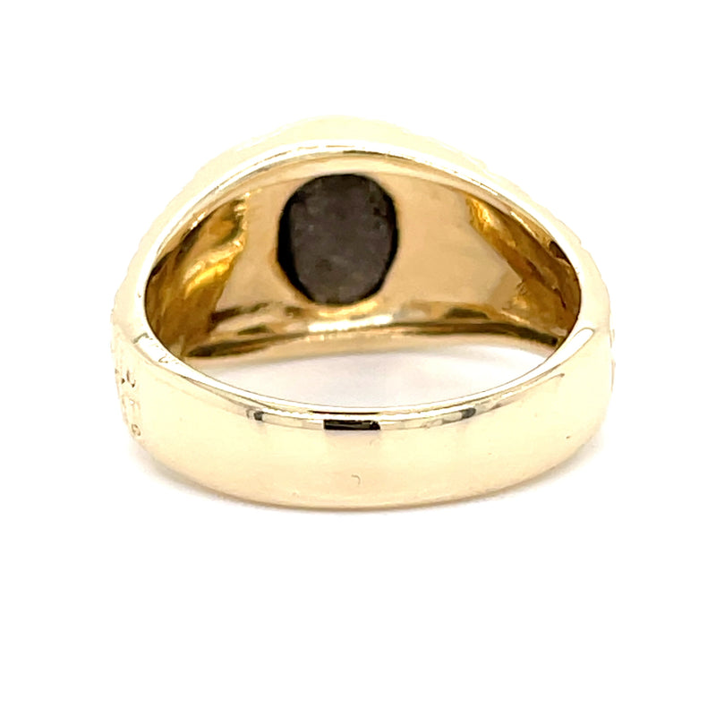 Textured black star sapphire 14k gold ring