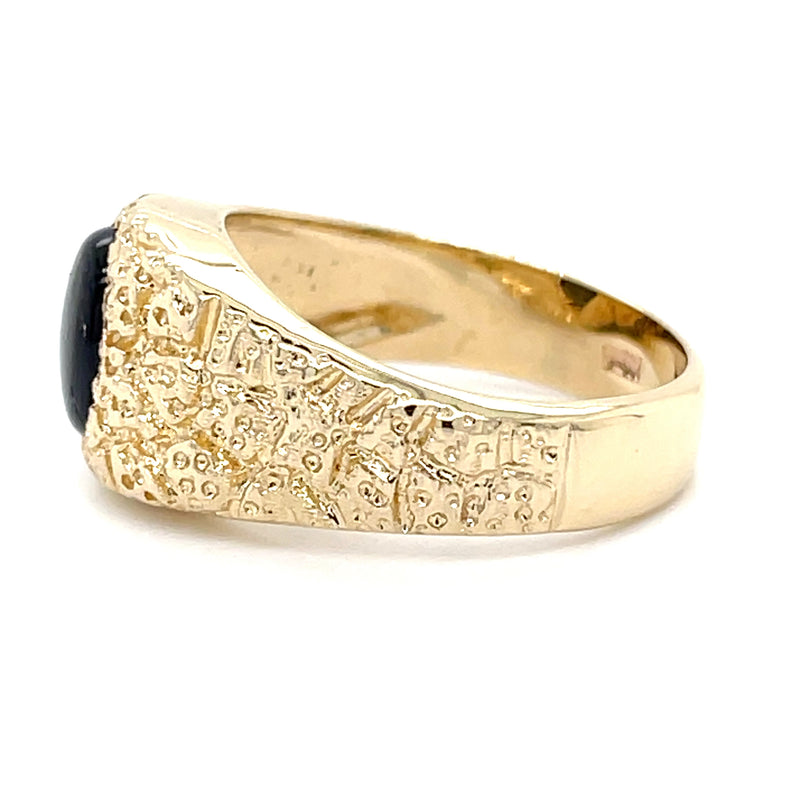 Textured black star sapphire 14k gold ring