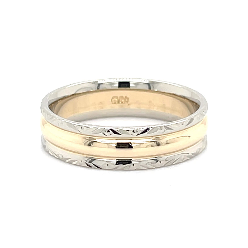 Engraved 14k two tone gold ring band stamp