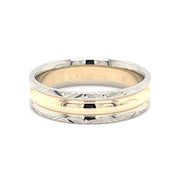 Engraved 14k two tone gold ring band