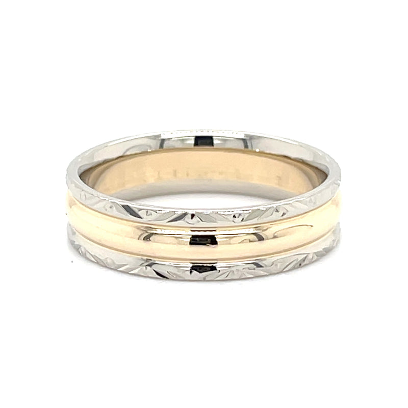 Engraved 14k two tone gold ring band