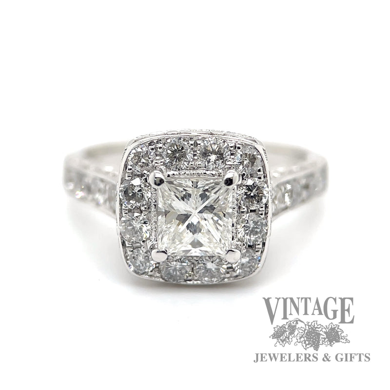 Princess cut 14k white gold and diamond wedding ring set Engagement