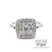 Cushion shaped 14k white gold diamond cluster ring