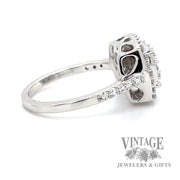 Cushion shaped 14k white gold diamond cluster ring side