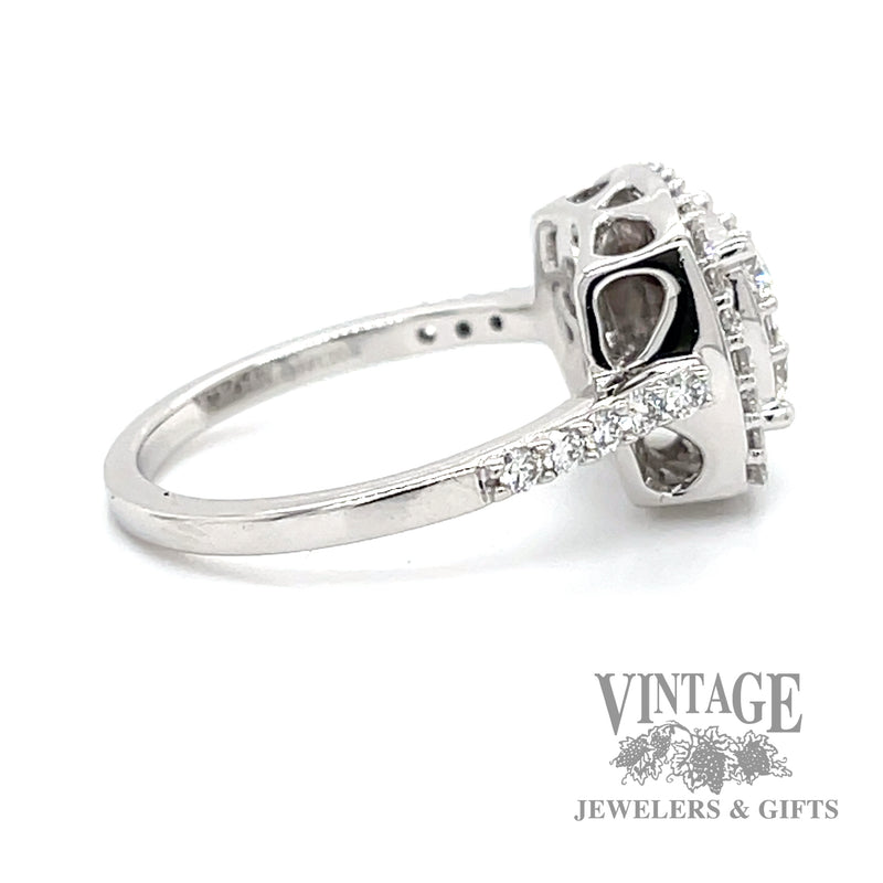 Cushion shaped 14k white gold diamond cluster ring side