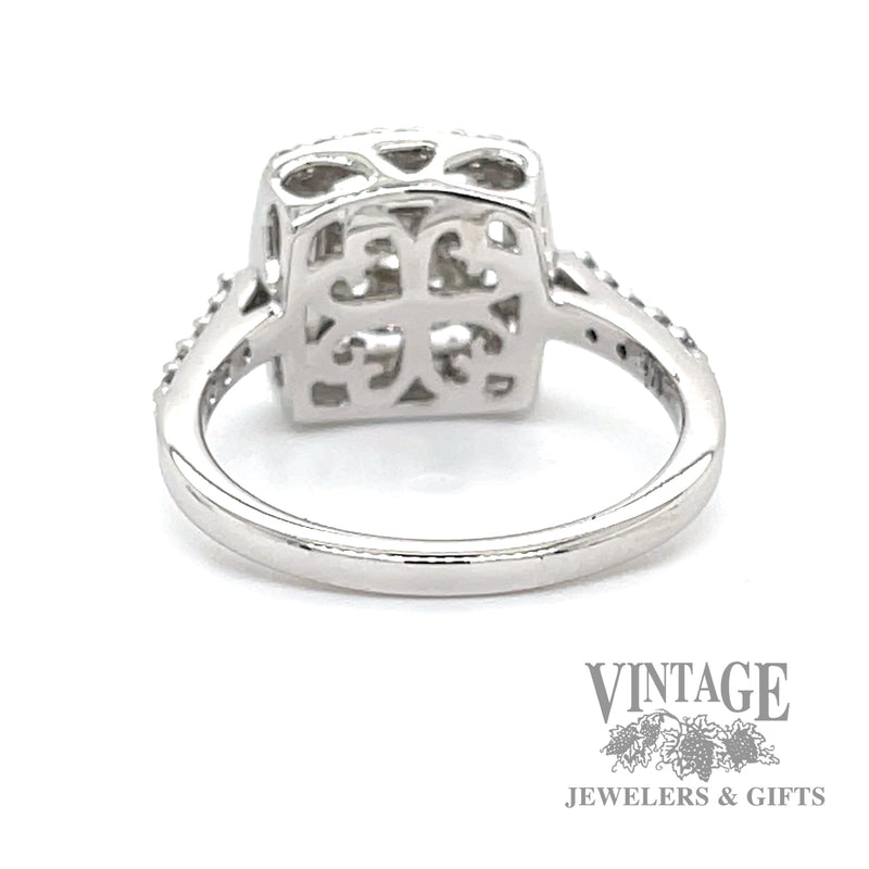 Cushion shaped 14k white gold diamond cluster ring bottom