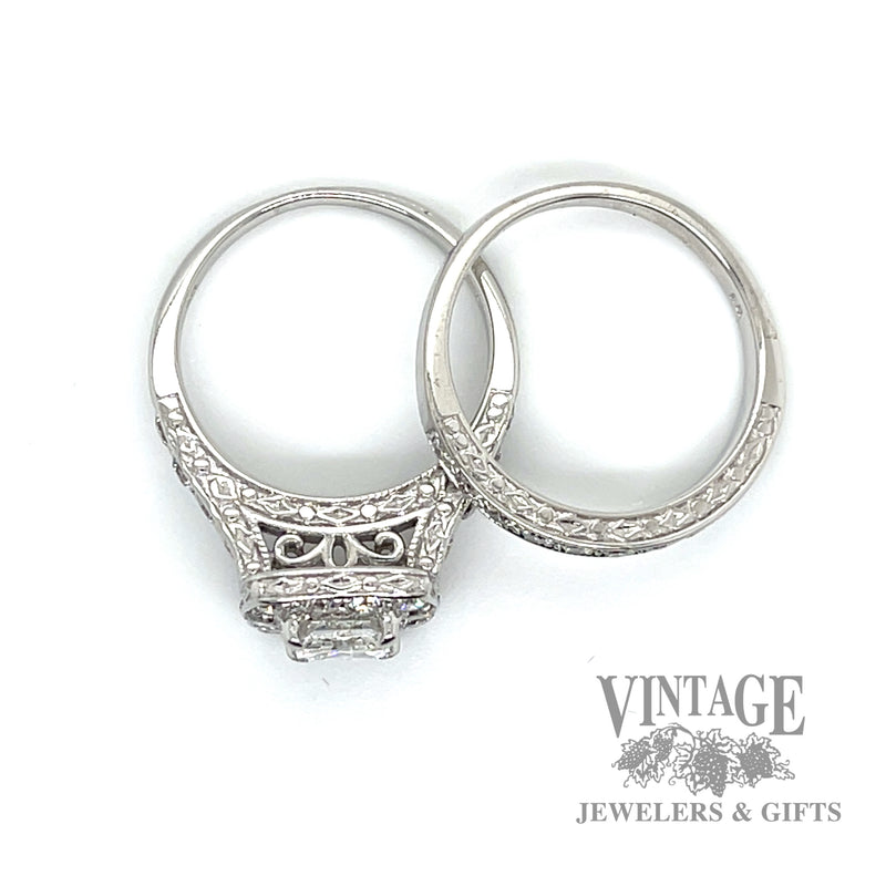 Princess cut 14k white gold and diamond wedding ring set top