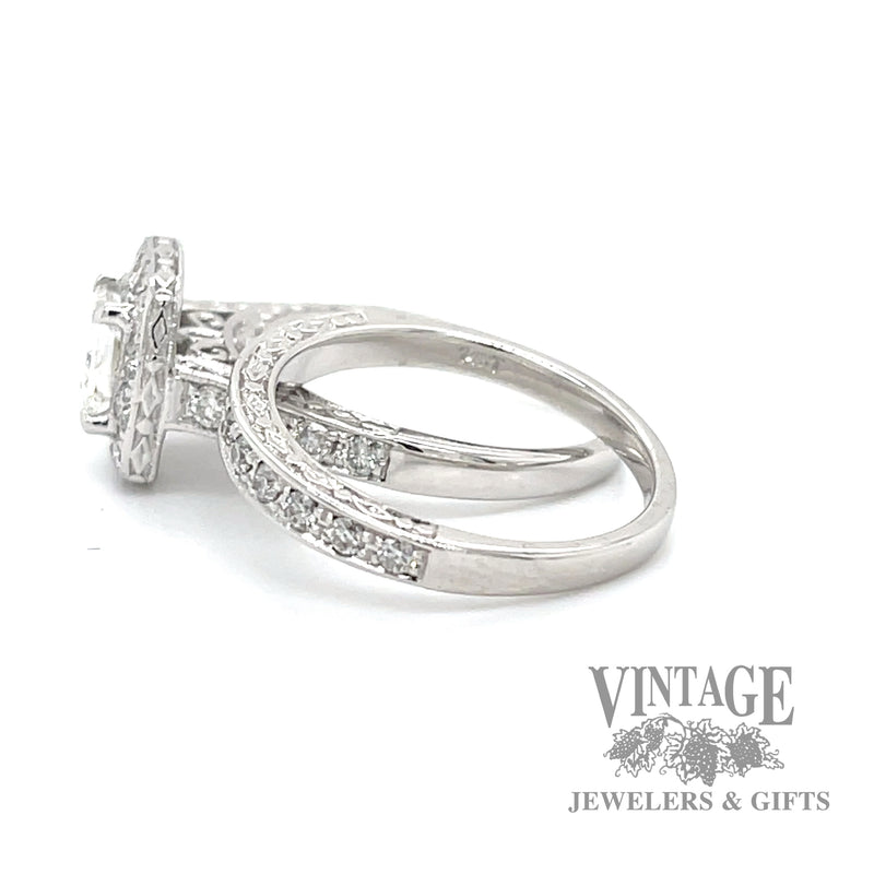 Princess cut 14k white gold and diamond wedding ring set side2